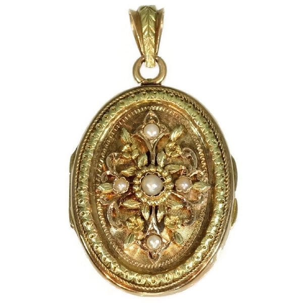 Mid century multi colored gold antique French locket